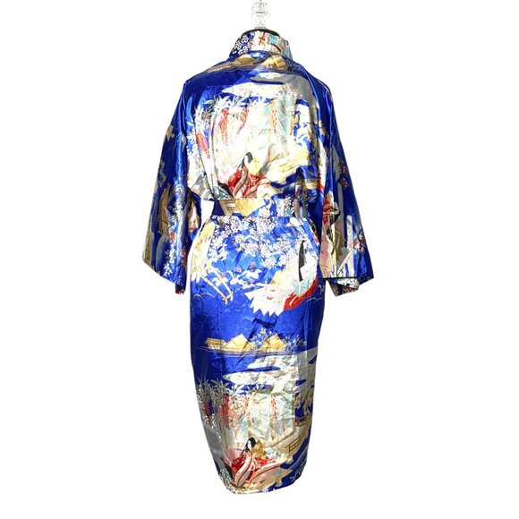 Vintage Ichi Ban Japanese Kimono Robe With Scenic Print & Tie Belt - Size 42 - Picture 4 of 14